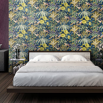 Galerie Wallcoverings Product Code 26730 - Tropical Wallpaper Collection - Blueberry Colours -  